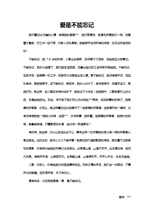 妹妹给哥哥的悼词：爱是不能忘记