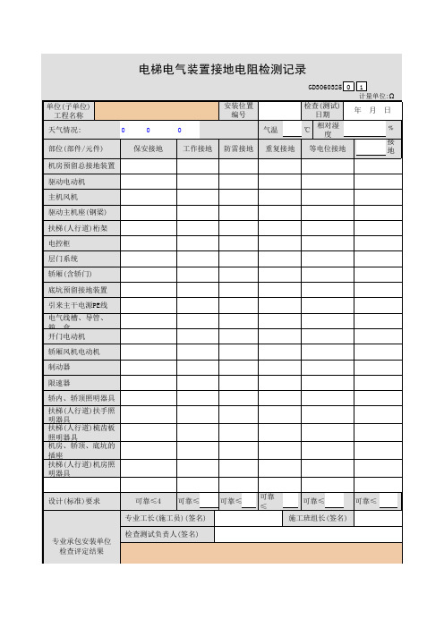 电梯电气装置接地电阻检测记录GD3060325