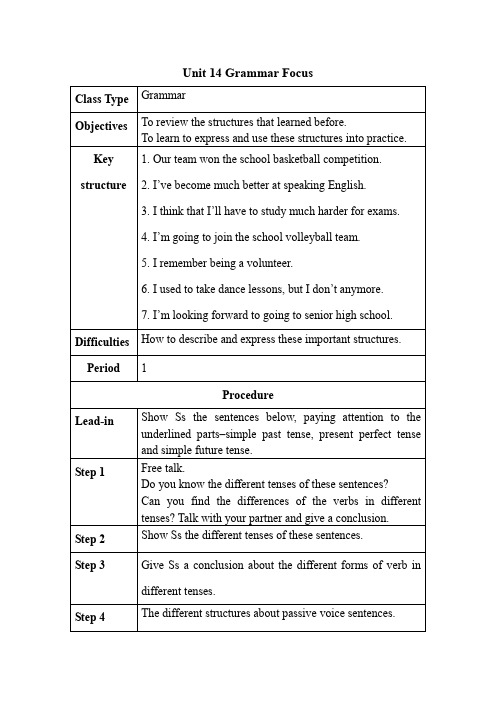 九年级人教版新目标英语Unit14Grammar Focus 第三课时教案