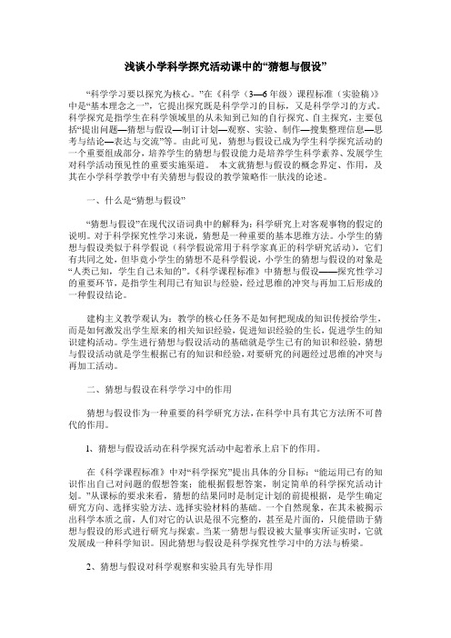 浅谈小学科学探究活动课中的“猜想与假设”
