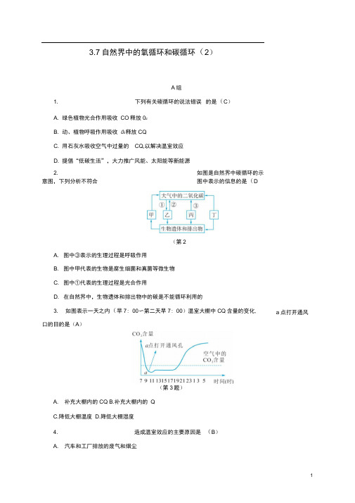 八年级科学下册3.7自然界中的氧循环和碳循环2同步练习新版浙教版