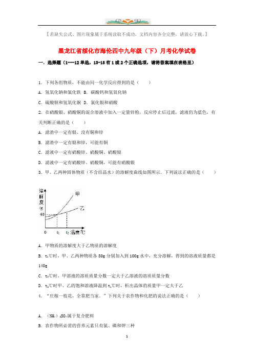 四中九年级化学下册月考试题(含解析)新人教版五四制.doc