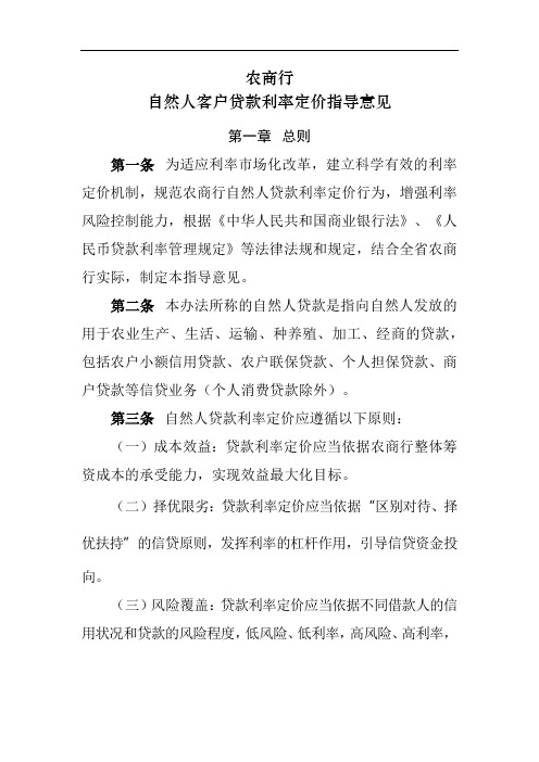 自然人客户贷款利率定价指导意见模版