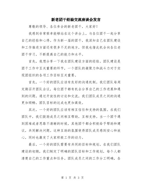 新老团干经验交流座谈会发言