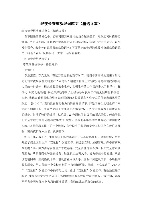 迎接检查组欢迎词范文(精选3篇)