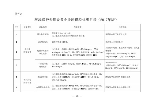 环境保护专用设备企业所得税优惠目录(2017 年版)