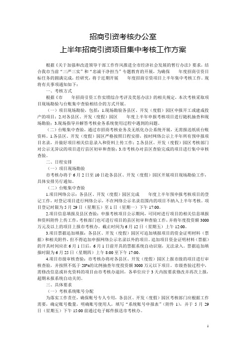 招商引资考核办公室上半年招商引资项目集中考核工作方案