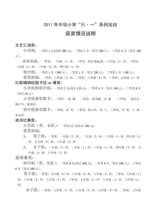 2011六一获奖情况说明
