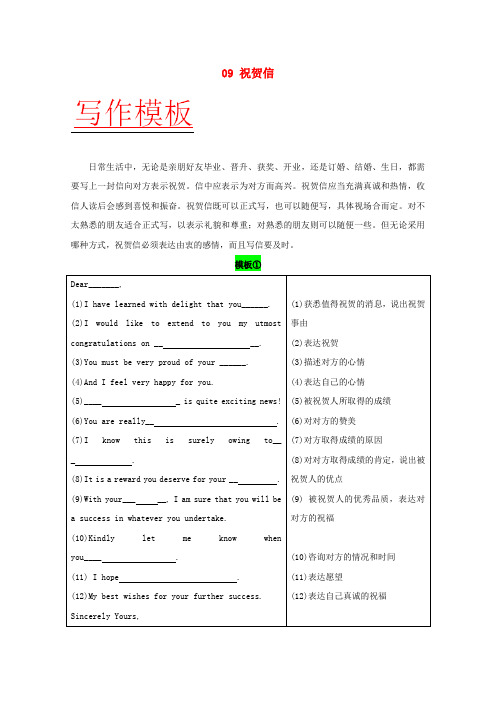 备战2018年高考英语 书面表达万能模板 09 祝贺信