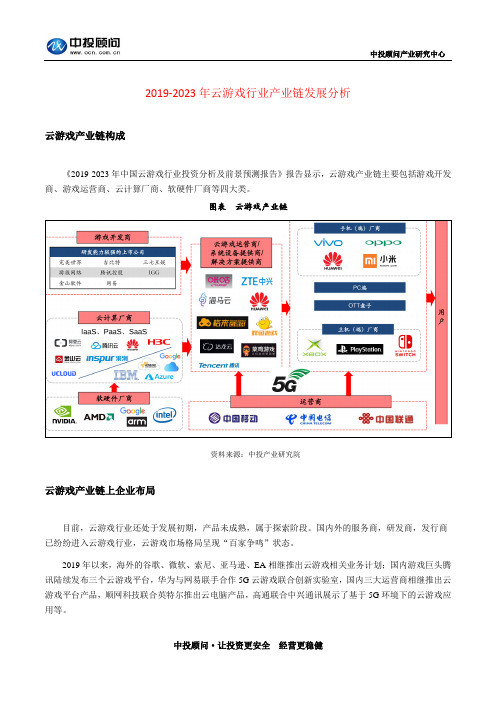 2019-2023年云游戏行业产业链发展分析