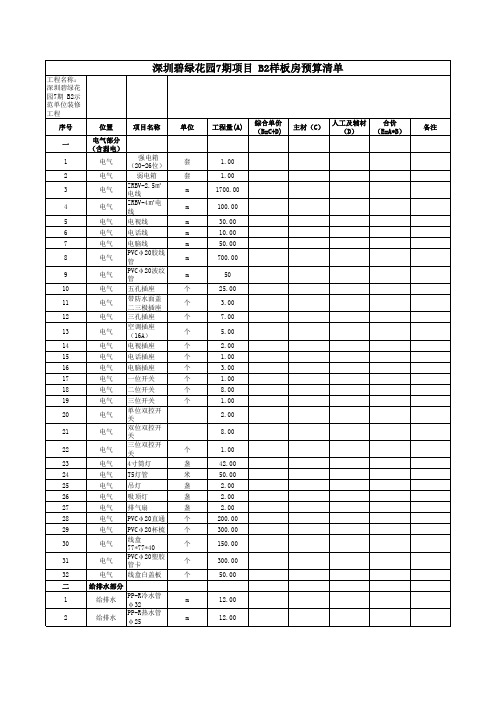 样板房装修预算清单
