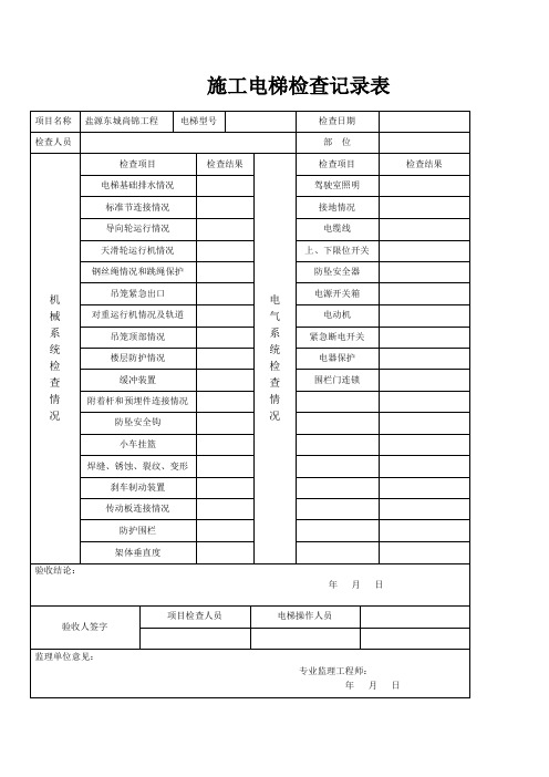 施工电梯检查记录表
