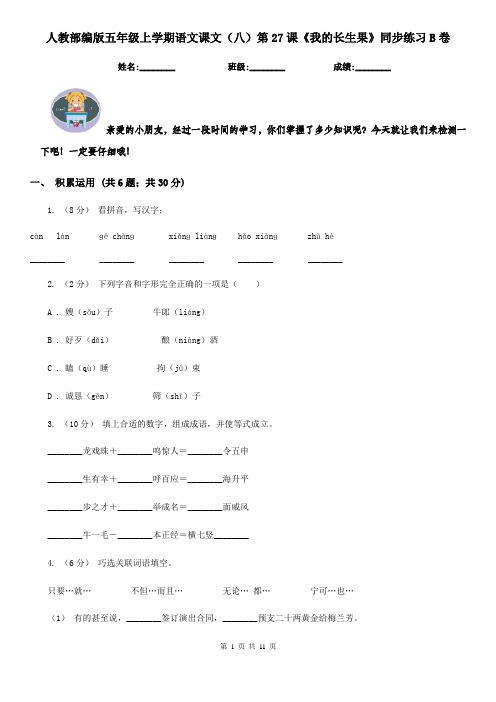 人教部编版五年级上学期语文课文(八)第27课《我的长生果》同步练习B卷