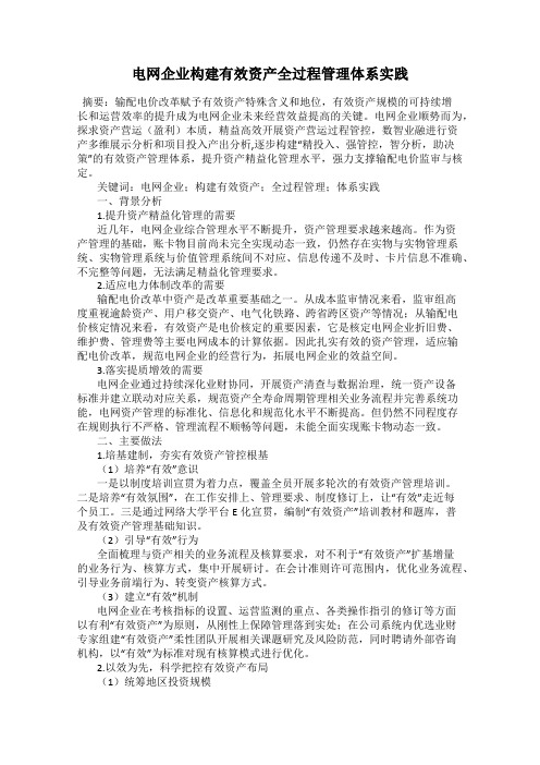 电网企业构建有效资产全过程管理体系实践