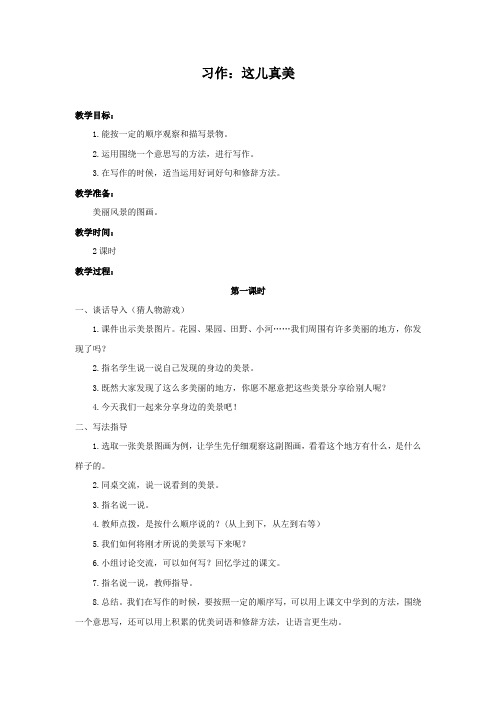最新部编版三年级语文上册习作《这儿真美》精美教案