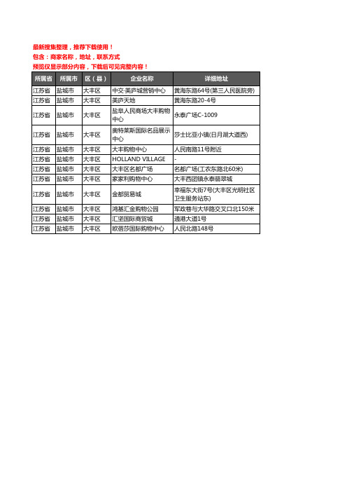 新版江苏省盐城市大丰区商场企业公司商家户名录单联系方式地址大全12家