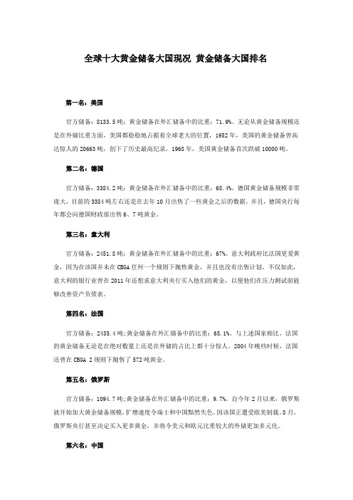 全球十大黄金储备大国现况 黄金储备大国排名