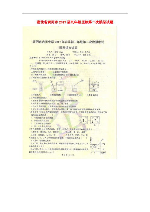 湖北省黄冈市九年级理综第二次模拟试题(扫描版)
