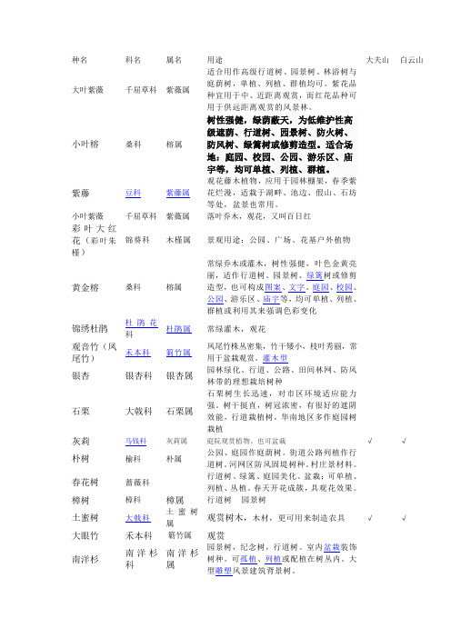 园林植物 名称科属分类大全,大夫山,白云山园林景观设计树木学作业