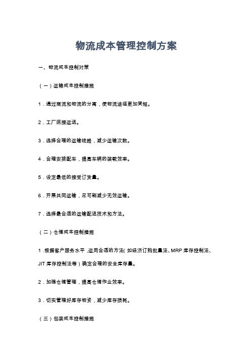 成本管理-物流成本管理控制方案