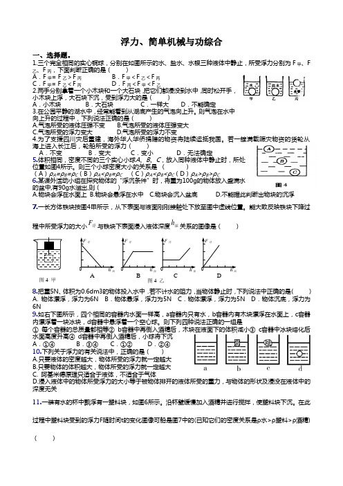 浮力、简单机械与功综合