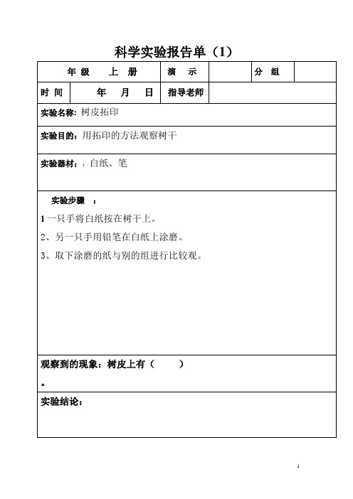 教科版小学科学三年级上册实验报告单