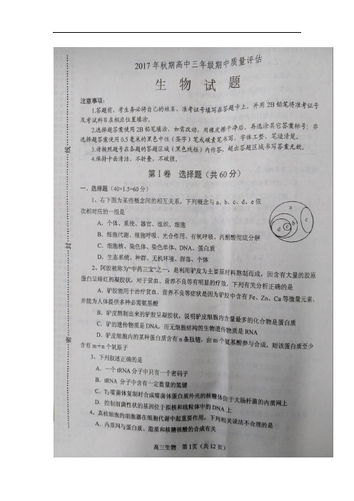 河南省南阳市高三上学期期中质量评估生物试题