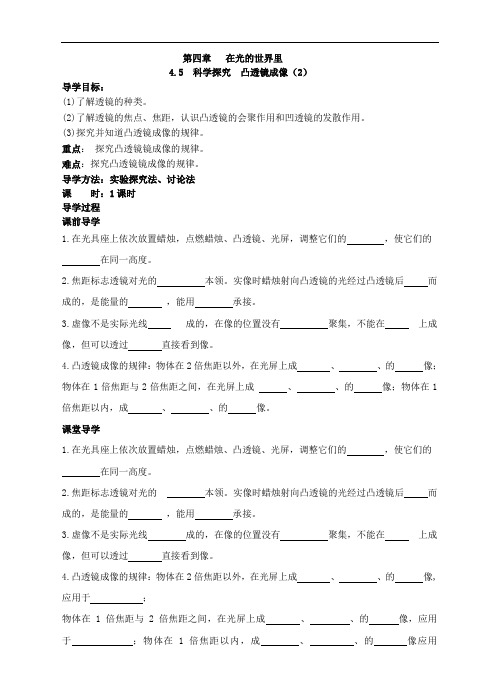 教科版八年级物理上册学案 4.5 科学探究 凸透镜成像(2