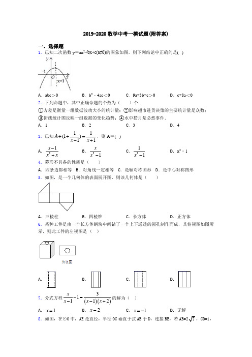 2019-2020数学中考一模试题(附答案)