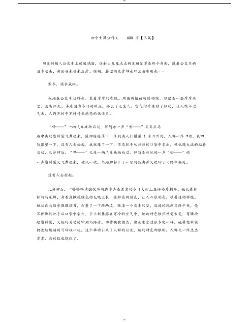 初中生满分作文600字【三篇】