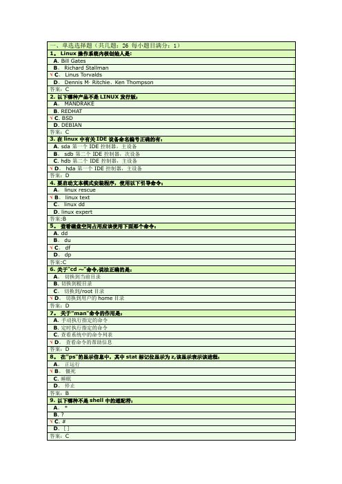 linux 选择题