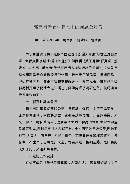 (茶亭)党代表民情大走访调研报告