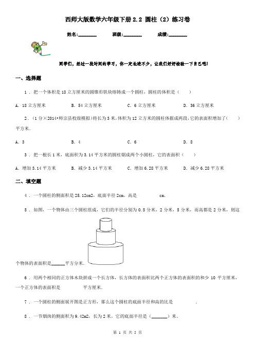 西师大版数学六年级下册2.2 圆柱(2)练习卷