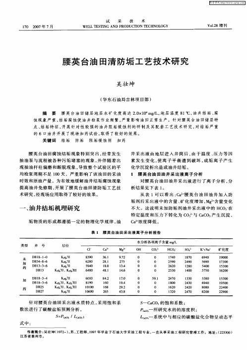 腰英台油田清防垢工艺技术研究