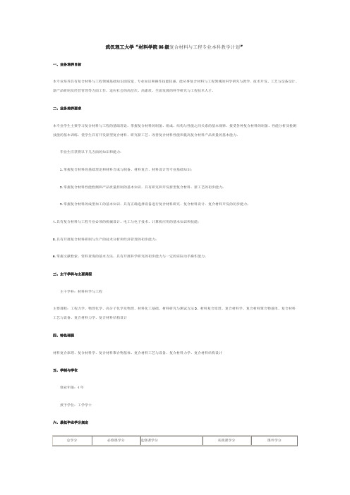 武汉理工大学“材料学院06级复合材料与工程专业本科教学计划”