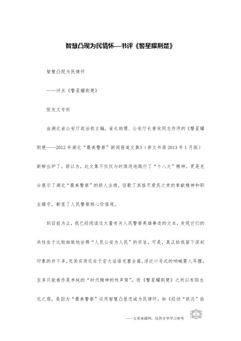 智慧凸现为民情怀—书评《警星耀荆楚》