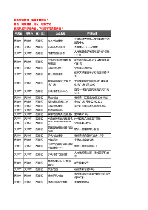 新版天津市天津市西青区电脑企业公司商家户名录单联系方式地址大全61家
