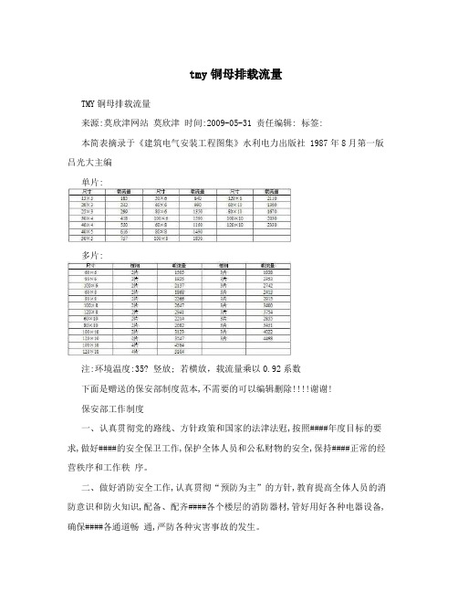 tmy铜母排载流量