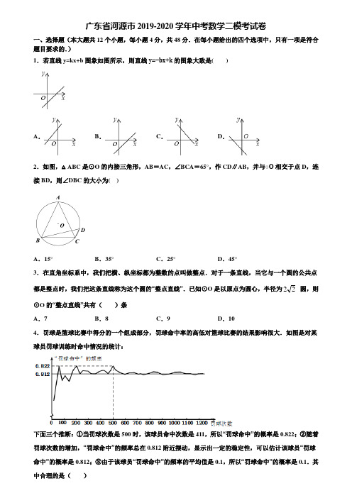 广东省河源市2019-2020学年中考数学二模考试卷含解析