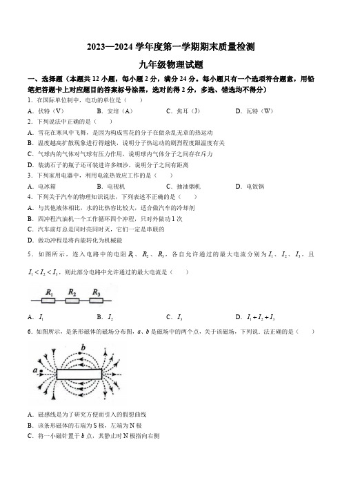 山东省菏泽市鄄城县2023-2024学年九年级上学期期末物理试题(含答案)