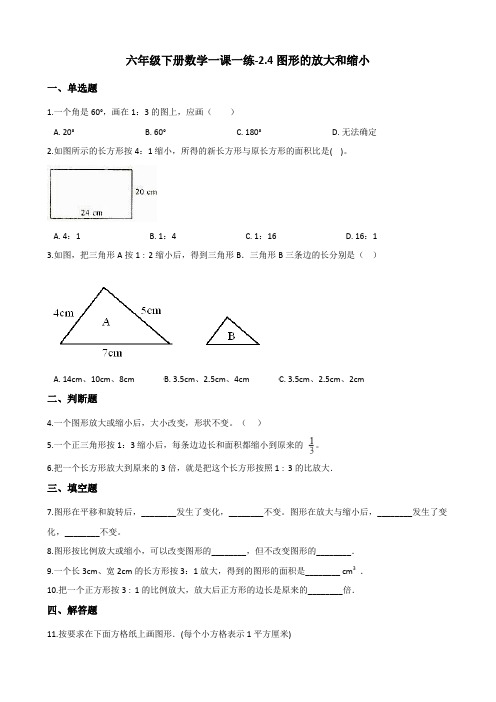 六年级下册数学一课一练-2.4图形的放大和缩小 北师大版(2014秋)(含答案)