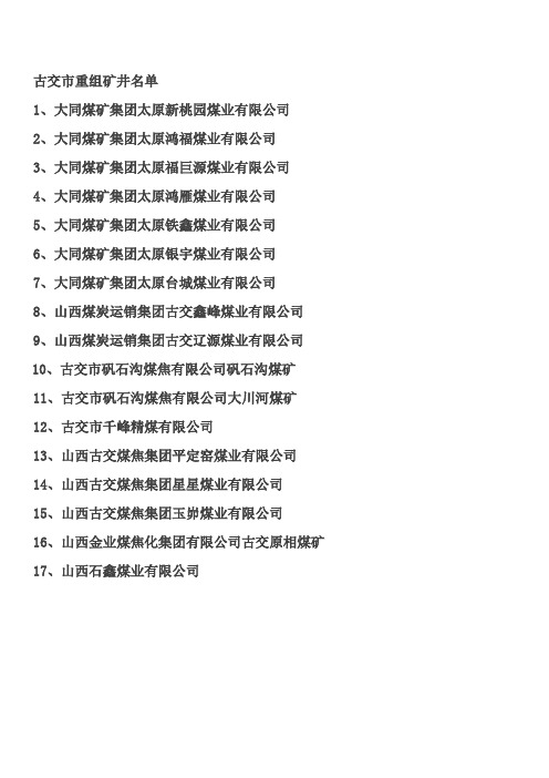 矿井名单