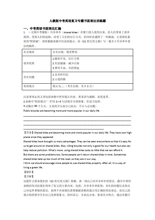 人教版中考英语复习专题书面表达训练题