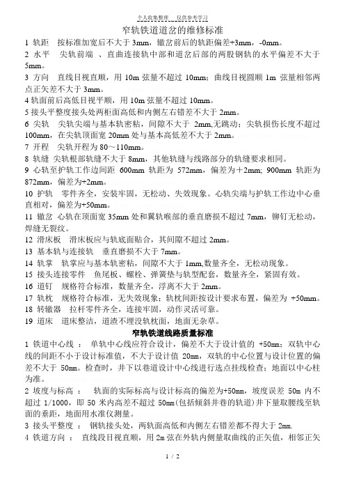 窄轨铁道线路质量标准