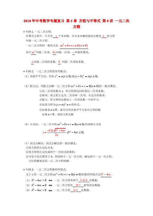 2019年中考数学专题复习 第2章 方程与不等式 第6讲 一元二次方程.doc