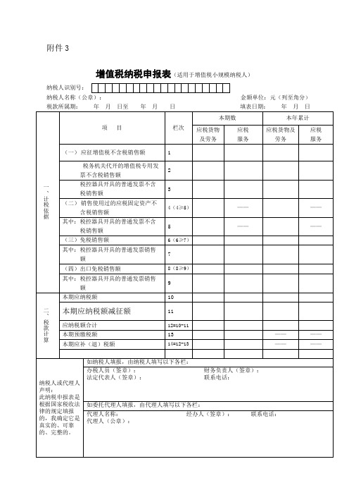 小规模纳税人国税申报表