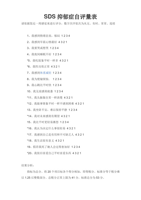 抑郁症自评量表