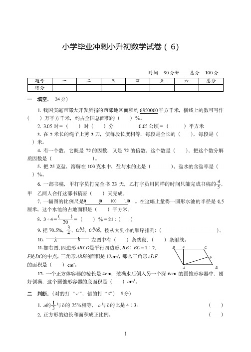 沈阳市2019-2020小学毕业冲刺小升初数学试卷附试题详细答案( 6)