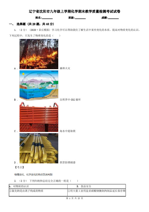 辽宁省沈阳市九年级上学期化学期末教学质量检测考试试卷