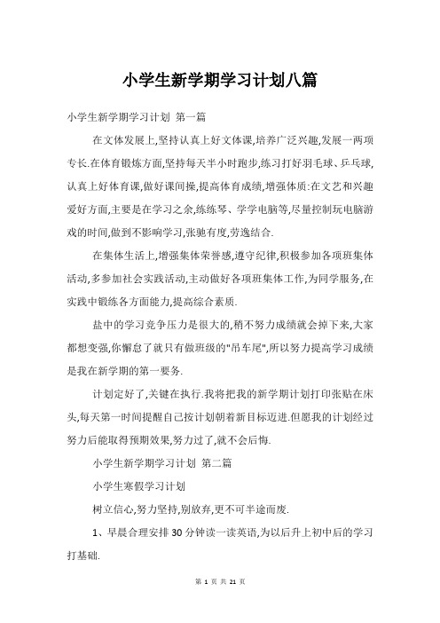 小学生新学期学习计划八篇